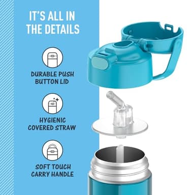 THERMOS FUNTAINER Water Bottle with Straw - 12 Ounce - Kids Stainless Steel Vacuum Insulated Water Bottle with Lid, Teal - Image 4