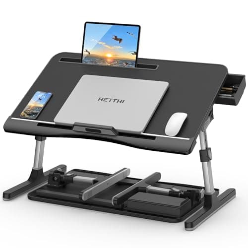 HETTHI Laptop Bed Desk Tray, Adjustable Sturdy Laptop Stand for Bed with Premium Materials, Folding Portable Lap Desk for Writing Working Eating Painting (Black, 23.6"×14") - Image 1