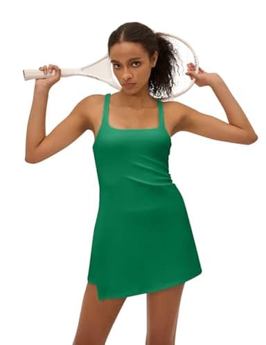 UNIANKIYA Womens Tennis Dress with Built in Shorts Workout Dress Athletic Mini Sundress Backless Summer Dresses Golf Outfits Green - Image 2