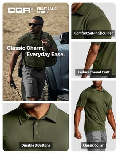 CQR Men's Polo Shirts, Tactical Short Sleeve Golf Performance Shirts, Lightweight Dry Fit UPF 50+ Pique, Frost Basic Army Green, Medium Tall - Image 5