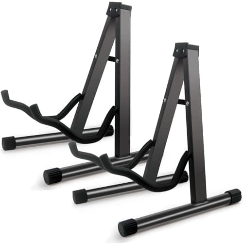 2 Pack Double Guitar Stand, Guitar Rack, Guitars for Acoustic, Electric Guitar, Bass,Guitar Holder Stand, A-Frame Folding Violin Support Stand, Cello Holder for 1/8-4/4 Cellos ,Black - Image 1