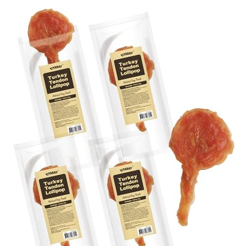VITADAY Turkey Tendon Lollipop Pack of 4, 100% Natural, USA-Sourced Turkey Tendon, High-Protein, Low-Fat, Grain Free, Chew, Rawhide Alternative, Hypoallergenic Puppy & Dog Treats - Image 1