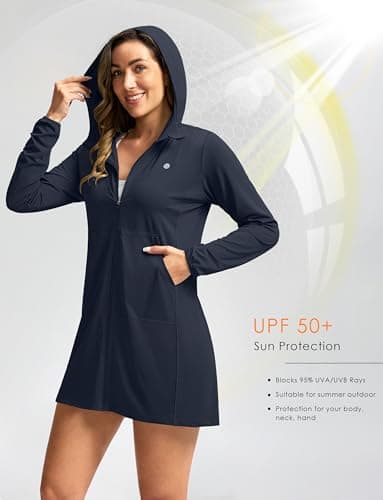 Women's UPF 50+ Swim Cover Up Sun Protection Hoodie Long Jacket SPF Lightweight Beach Cover Ups for Women(Navy,XL) - Image 2