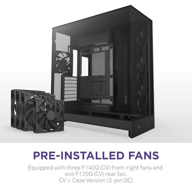 NZXT H9 Flow (2025) – Large Dual-Chamber ATX Mid-Tower Airflow PC Case – Includes 3 x 140mm & 1 x 120mm Fans – 420mm Radiator Support – Tempered Glass – Back-Connect Ready – Black - Image 3