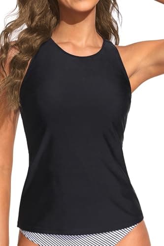 Holipick High Neck Tankini Top Bathing Suit Tops for Women Tummy Control Tank Tops Swimsuits Black 18W - Image 2