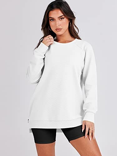 ANRABESS Women's Oversized Sweatshirts Crewneck Long Sleeve Tunic Pullover Shirts Side Zipper Hoodies 2025 Fall Clothes White XX-Large - Image 2