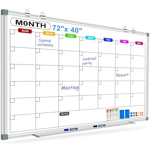 CALENBO Large Monthly Calendar Whiteboard for Wall 72" x 40", Dry Erase Board Calendar for Wall Mounted Board, Office White Board Monthly Planning Board Bulletin Board for School, Home Use - Image 1