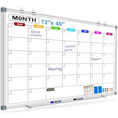 CALENBO Large Monthly Calendar Whiteboard for Wall 72" x 40", Dry Erase Board Calendar for Wall Mounted Board, Office White Board Monthly Planning Board Bulletin Board for School, Home Use - Image 1