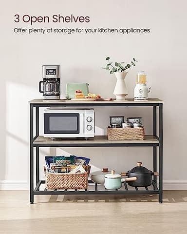 VASAGLE Kitchen Island with 3 Shelves, 47.2 Inches Width Kitchen Shelf with Large Worktop, Stable Steel Structure, Industrial, Easy to Assemble, Greige and Black UKKI001B02 - Image 4