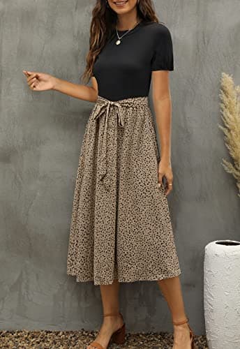 Zattcas Women 2025 Summer Dress Short Sleeve Ribbed Teacher Church Modest Casual Business Work Outfits Midi Dress with Pockets Black M - Image 4