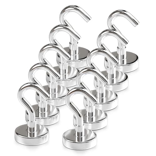 Magnetic Hooks 40 LBS (Pack of 10) - Heavy Duty Neodymium Magnetic Outdoor Hooks for Cruise Cabins - Strong Rare Earth Magnets for Hanging on Refrigerator, Ship Essentials for Hanging String Lights - Image 1