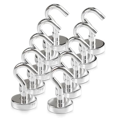 Magnetic Hooks 40 LBS (Pack of 10) - Heavy Duty Neodymium Magnetic Outdoor Hooks for Cruise Cabins - Strong Rare Earth Magnets for Hanging on Refrigerator, Ship Essentials for Hanging String Lights - Image 1