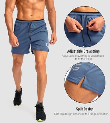 G Gradual Men's Running Shorts with Zipper Pockets Quick Dry Gym Athletic Workout 5" Shorts for Men (Dusty Blue, Small) - Image 5
