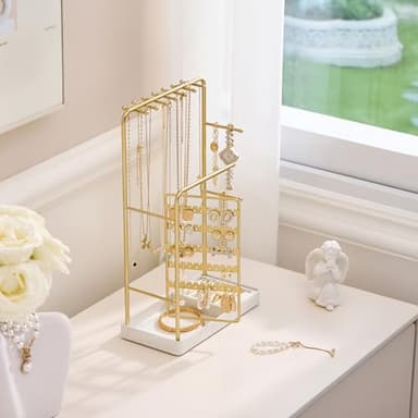 ProCase Jewelry Display Stand Holder, Jewelry Organizer and Storage with Velvet Ring Tray, Rotating Earring Display Bracelet Necklace Holder, Aesthetic Gifts Room Dorm Decor for Teen Girls -Gold - Image 4