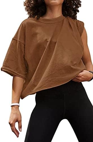 Women's Oversize Workout Crop Tops Casual Short Sleeve Drop Shoulder Boxy T-Shirts Roll Hem Basic Loose Yoga Running Tees - Image 3