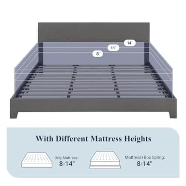 Allewie King Size Bed Frame with Adjustable Headboard, Upholstered Platform Bed with Wood Slats, Heavy Duty Mattress Foundation, No Box Spring Needed, Noise-Free, Easy Assembly, Dark Grey - Image 7