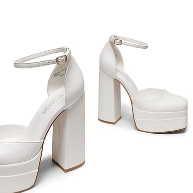 DREAM PAIRS Women’s High Chunky Platform Closed Toe Block Heels Square Toe Ankle Strap Dress Wedding Party Pumps Shoes Aurelia,Size 7.5,White,SDPU2319W - Image 8