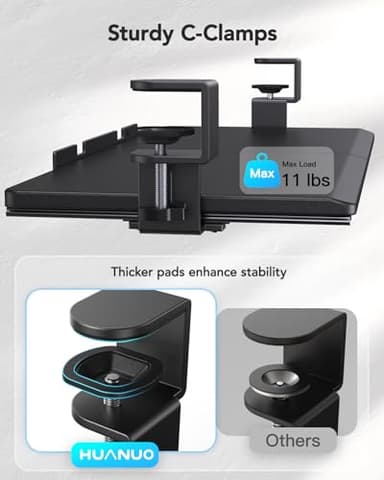HUANUO Keyboard Tray Under Desk, Pull Out Keyboard Tray with C Clamp Mount, 26.5″ W x 11.8″ D Slide Out Computer Keyboard Drawer Mouse Tray for Typing, Black - Image 5