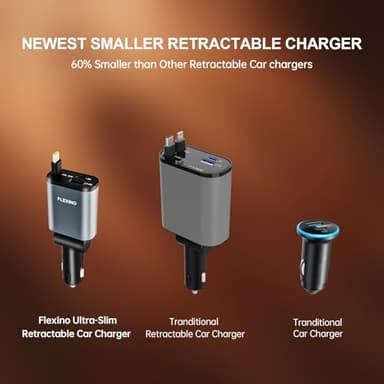 Flexino 【Ultra-Slim】 Retractable Car Charger for iPhone 16, 57W Fast Charging Car Chargers, USB C Car Charger Adaptor, Cigarette Lighter Adapter for iPhone 16/15 Series, Galaxy, Pixel, Grey - Image 3