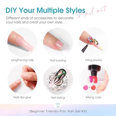 ROSALIND Poly Nail Gel Colors Kit -14 Colors +72 Nail Art Accessories kit Poly Nails Gel Kit Starter Kit with Mini UV Lamp Slip Solution Poly Nail Art Tools for Beginners with Everything - Image 5