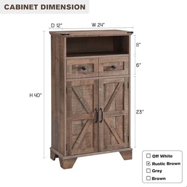 ACCOHOHO Bathroom Floor Cabinet, Farmhouse 24" Wide Cabinet with Drawer, Adjustable Shelf, Barn Doors, Cabinets for Bathroom, Kitchen, Living Room, Rustic Brown - Image 2