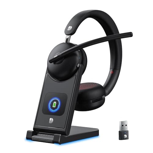Dytole Wireless Headset with Mic for Work-Bluetooth 5.3 Headset with Noise Cancelling, Wireless Headsets with 65Hrs Battery & 10Min Fast Charge, Smart Dock with Digital Display for PC/Computer/Teams - Image 1