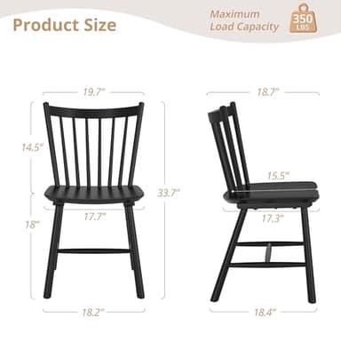 LUE BONA Upgraded Dining Chairs Set of 8, Farmhouse Wooden Spindle Back Kitchen Chairs, Windsor Dining Chairs for Kitchen and Dining Room, Black - Image 2