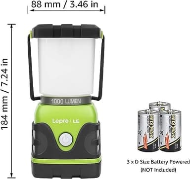 LE 1000LM Battery Powered LED Camping Lantern, Waterproof Tent Light with 4 Light Modes, Camping Essentials, Portable Lantern Flashlight for Camping, Emergency Light, Power Outages, Not Rechargeable - Image 8