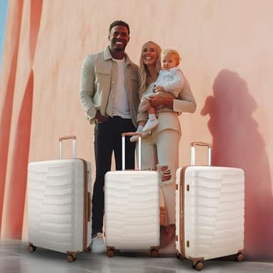 WireHot Lightweight Luggage with Spinner Wheels & YKK Zipper, 3-Piece Suitcase ABS+PC Hardside Luggage Set with TSA Lock for Women Men, Apricot Off White (20+24+28 inch) - Image 2