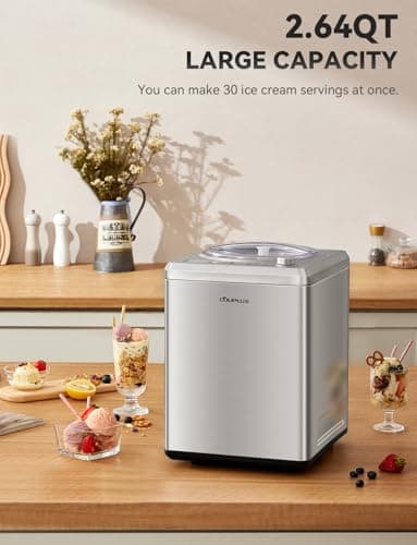 COUPLUX 2.64 Qt Ice Cream Maker with Compressor, Automatic Ice Cream Machine with No Pre-Freezing & 80% Faster Freezing, Largest Capacity, LCD Display & Timer, 2H Keep Cool, All Stainless Steel - Image 2