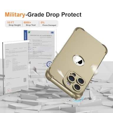 ORETECH for iPhone 14 Pro Max Case, with [2 x Screen Protectors] [10 Ft Military Grade Drop Test] [Camera Protection] 360° Shockproof Slim Thin Phone Case iPhone 14 Pro Max Cover 6.7" Gold - Image 7