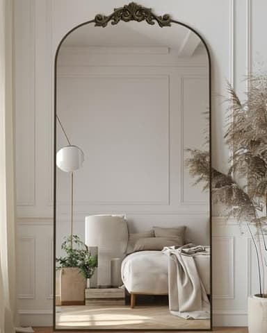 Antok Arched Full Length Mirror, 71"x28" Floor Mirror with Carved, Full Body Mirrors for HomeDecor, Standing/Halling Large Wall Mirror for Bedroom, Living Room, Cloakroom, Bronze, Retro Style - Image 1