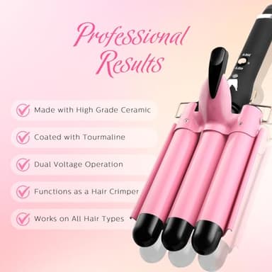3 Barrel Curling Iron Hair Crimper: Birthday Gifts for Women Aleath Dual Voltage Adjustable Temperature Three Barrels Hair Waver - Ceramic 1 inch Curler Wand - Image 5