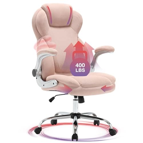 Big and Tall Fabric Pink Office Chair 400lbs-Heavy Duty Executive Desk Chair with Extra Wide Seat, High Back Ergonomic Leather Computer Chair with Tilt Rock&Tension, Padded Armrests-Black - Image 1