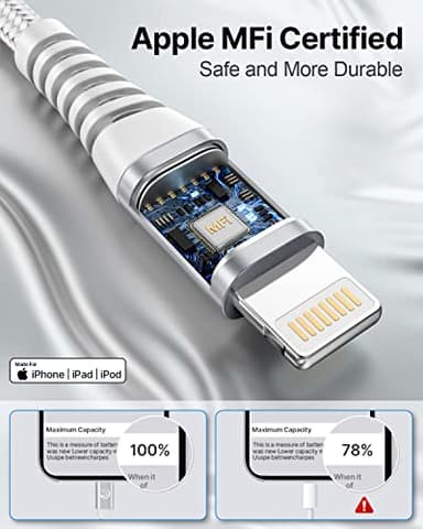 Aioneus Long iPhone Charger Cords 10ft 2Pack MFi Certified USB A to Lightning Cable Fast Charging Nylon Braided Long iPhone Cable for iPhone 14 13 12 11 XR XS X 8 7Plus 6 - Image 2
