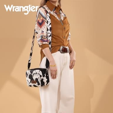 Wrangler Crossbody Purses for Women Trendy Camera Snapshot Bag with Wide Strap WG90-819COW-BK - Image 2