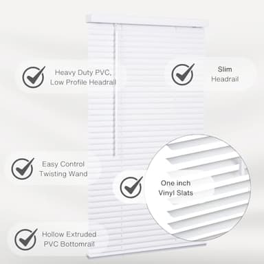 LOTUS & WINDOWARE Cordless Mini Blind, 1" Vinyl Slats, 33" Wide x 60" Long - White, Window Blinds for Home and Office, Interior Door Blinds - Light Filtering - Image 3