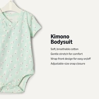 Amazon Essentials x Sofia Grainge Unisex Babies' Side Snap Short Sleeve Bodysuit, Pack of 3, Rabbits/Round Trees/Stripe, 18 Months - Image 2