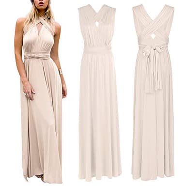 Women's Transformer Convertible Multi Way Wrap Long Prom Maxi Dress V-Neck Hight Low Wedding Bridesmaid Evening Party Grecian Dresses Boho Backless Halter Formal Cocktail Dance Gown Khaki Medium - Image 3