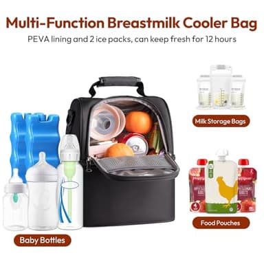 NCVI Breastmilk Cooler Bag with 2 Ice Pack, Breast Pump Bag with Cooler Fits 6 Bottles, Double Layer Breast Milk Travel Bag Baby Bottle, for Travel, Nursing Mom Daycare, Work, Picnic (Black) - Image 2