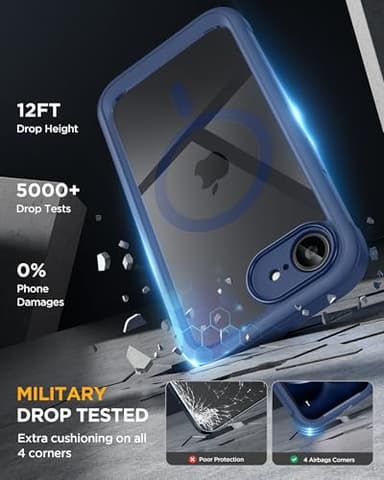 Miracase Magnetic for iPhone 16e Case Full-Body Phone with Built-in Glass Screen Protector, [Compatible with MagSafe] Military Drop Proof 16E Cover Bumper 6.1 inch, Blue - Image 5
