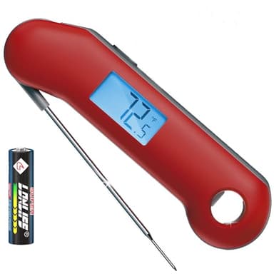 Professional Digital Meat Thermometer, Ultra Fast 0.5 Sec Instant Read, NIST Certified Accurate to ±0.5°F, IP67 Waterproof, Backlit, Auto Rotate/On/Off, BBQ/Smoker/Grill/Candy/Cooking, Dark Red&Gray