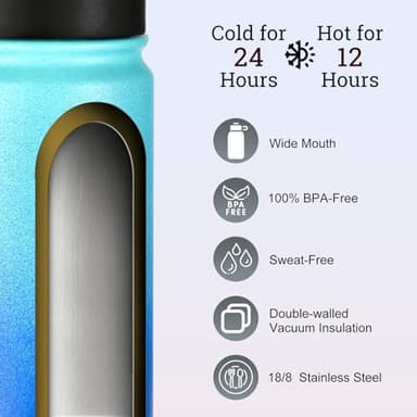 mininoo 24 oz Insulated Water Bottle with Straw Lid, Stainless Steel Double Wall Vacuum, Leak Proof, BPA Free, Keep Cold for 24H & Hot for 12H(Pacific Dream) - Image 3