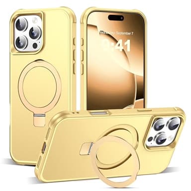 SKYLMW Compatible with iPhone 16 Pro Max Case with Invisible Magnetic O-Ring Stand Military-Grade Case for iPhone 16 ProMax 6.9" [Compatible with Mag-Safe][Great Grip Feeling], Gold - Image 1
