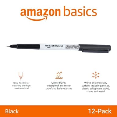 Amazon Basics Ultra Fine Point Permanent Markers, Black, 12-Pack - Image 2