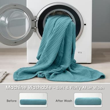 David's Home Soft Cooling Muslin Blanket Twin Size, 60% Rayon Derived from Bamboo 40% Cotton, Breathable Lightweight Cool Blanket for Hot Sleepers, 4-Layer Cozy Gauze for Bed, 66"x90", Teal - Image 6