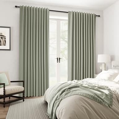 Hokibero Black Out Curtains 84 Inch Long 2 Panels Set Sage Green Linen Blackout Curtains for Bedroom Room Darkening Thermal Insulated Drapes Back Tab Top Elegant Neutral Boho Window Curtain 7ft 52x84 - Image 6