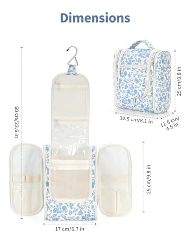 Narwey Hanging Toiletry Bag Women Travel Makeup Bag Organizer Toiletries Bag for Travel Size Essentials Accessories Cosmetics (Medium,Little Blue Flower) - Image 5