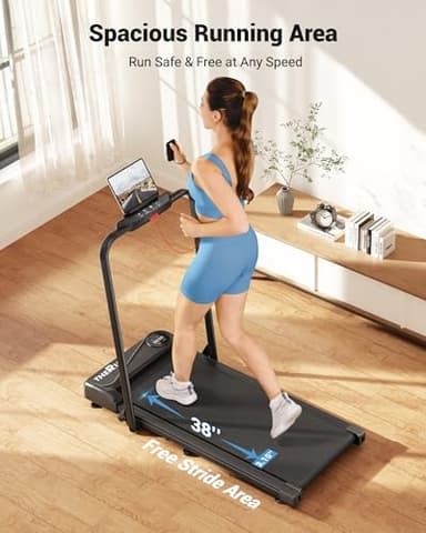 THERUN Walking Pad, 2 in 1 Foldable Treadmills for Home, 2.5HP Under Desk with Handle Bar, 16" Widened Running Belt, with Remote Control - Image 3