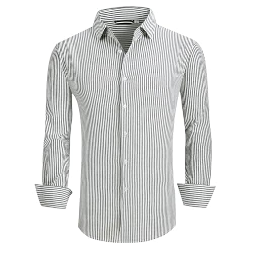 Esabel.C Seersucker Mens Dress Shirts Striped Cotton Casual Business Button Down Shirts for Men,Black,S - Image 1